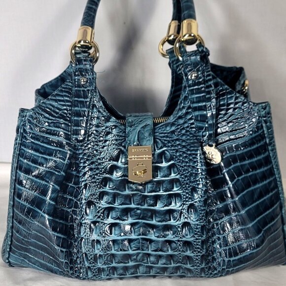 2 pc. BRAHMIN IVY GREEN ELISA LEATHER SHOULDER BAG/PURSE-CHECKBOOK WALLET SET - Picture 2 of 14